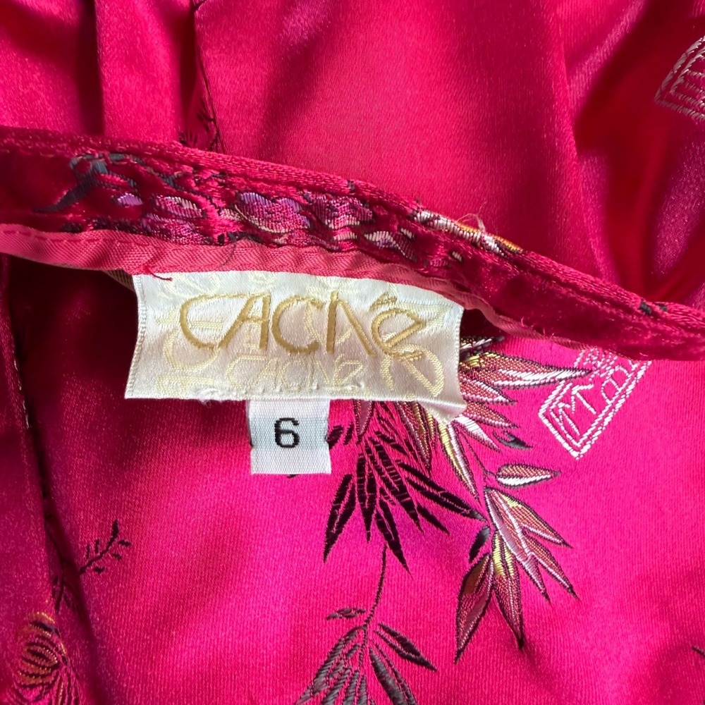 Vintage Cache Fuchsia Pink Chinoiserie Floral Satin Jacquard Pants Size 6 USA - Picture 3 of 12